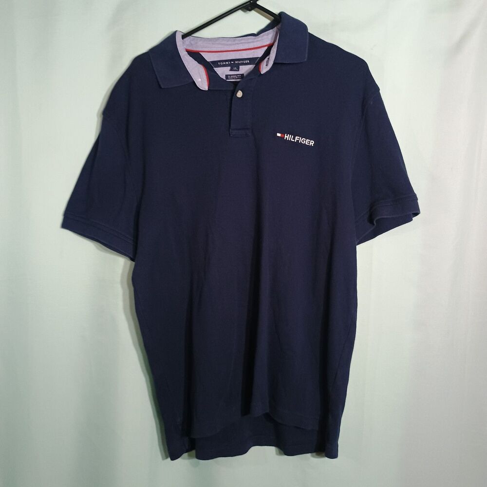 Tommy Hilfiger Men’s Navy Blue Polo Shirt – Short Sleeve Logo Casual Golf Shirt